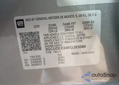 2024 Chevrolet Silverado 1500 4Wd Short Bed Rst z USA, uszkodzony, nr VIN 3GCUDEE84RG193084